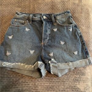 Hollister Blue Jean Shorts with Butterfly Embroidery